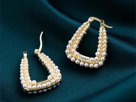 White Pearl & 18K Gold-Plated U-Shape Huggie Earrings For Cheap