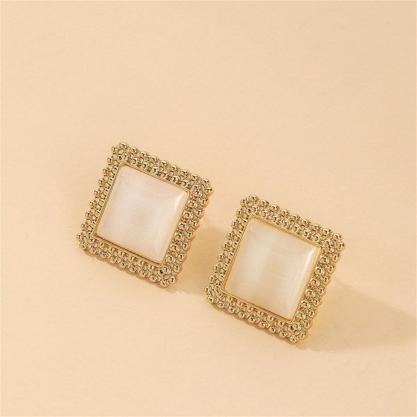 Cats Eye & 18K Gold-Plated Square Stud Earrings Discount