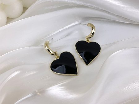 Black Enamel & 18K Gold-Plated Heart Drop Earrings Supply