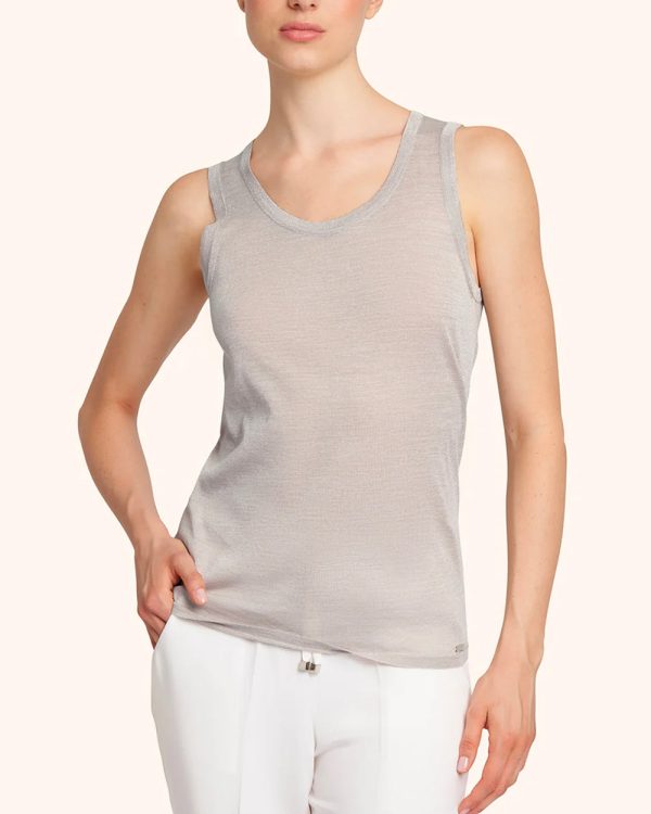 Beige Metallic Sleeveless Tank Discount