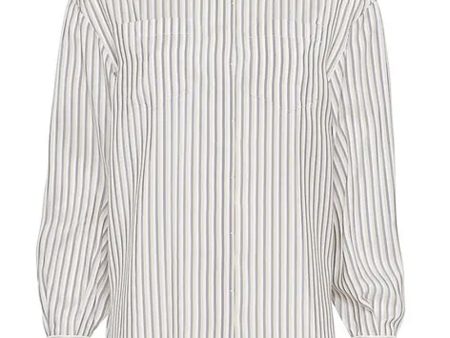 Beige and Lignite Stripe Crop Blouse Online now