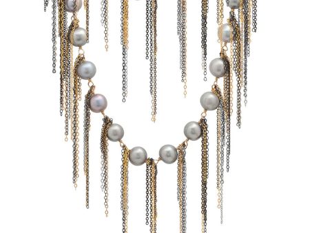 Samira 13 Mixed Metal Fringe Pearl Necklace For Sale