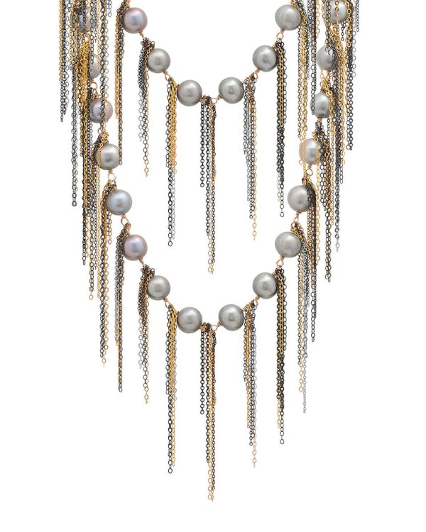 Samira 13 Mixed Metal Fringe Pearl Necklace For Sale