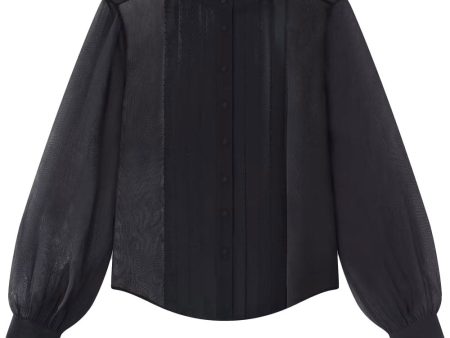 Beaded Collarless Blouse in Black Online now