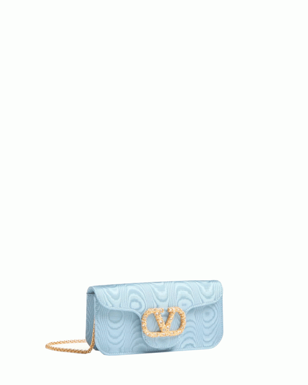 Small Loco Moiré Fabric Jewel Clutch in Cloudy Blue Crystal Online now