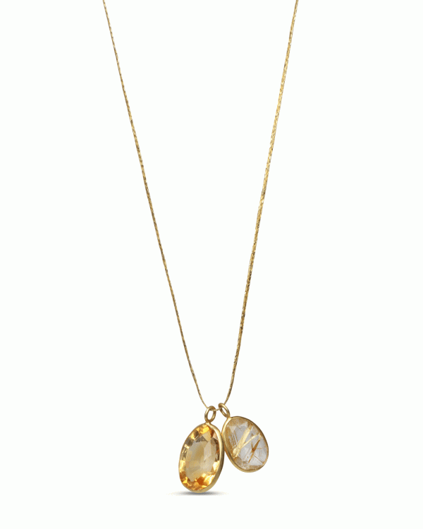 Rutilated Quartz and Citrine Cord Necklace Fashion