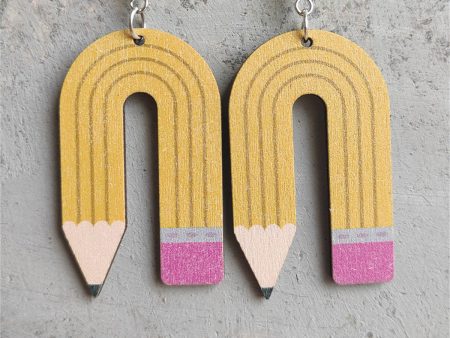 Yellow Wood Pencil Drop Earrings For Sale