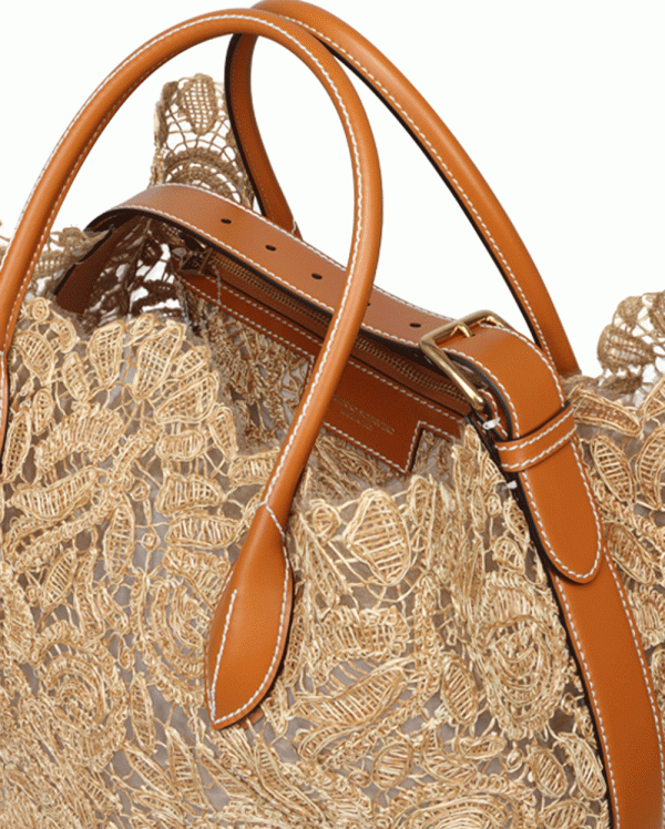 Maggie Lace Borsa Shopping Tote in Ecru Beige Online Hot Sale