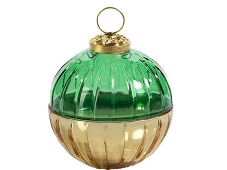 Green & Gold Etched Glass Ornament Ball Candle Supply