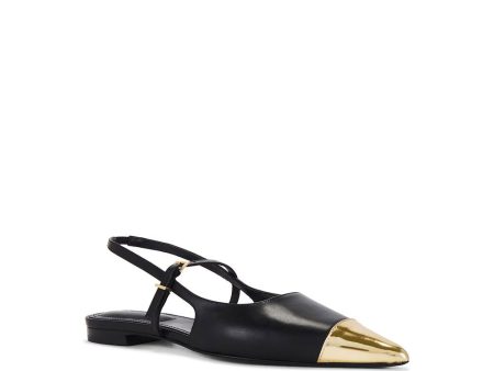 Ada Leather Mini Buckle Slingback Flat in Black Fashion