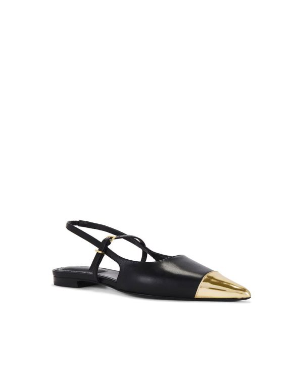 Ada Leather Mini Buckle Slingback Flat in Black Fashion