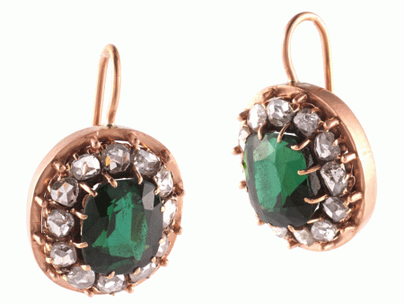 Rose Cut Diamond and Tourmaline Earrings Online Sale