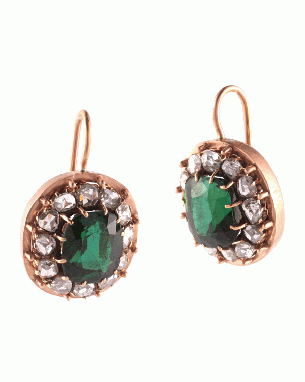 Rose Cut Diamond and Tourmaline Earrings Online Sale