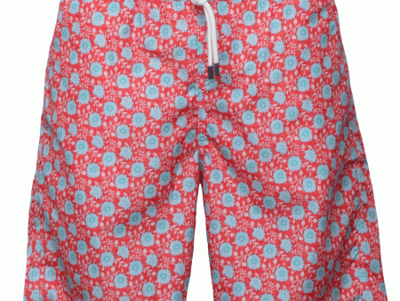 Red and Blue Floral Swim Short Cheap