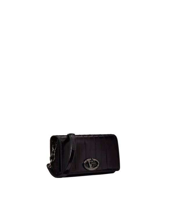 Bold VLogo Textured Leather Wallet with Shoulder Strap in Nero Online Hot Sale