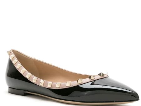 Rockstud Patent Ballernia Flat in Black and Poudre For Sale