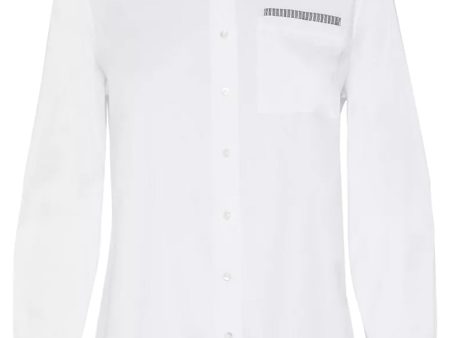 White Monili Trim Pocket Poplin Shirt Hot on Sale