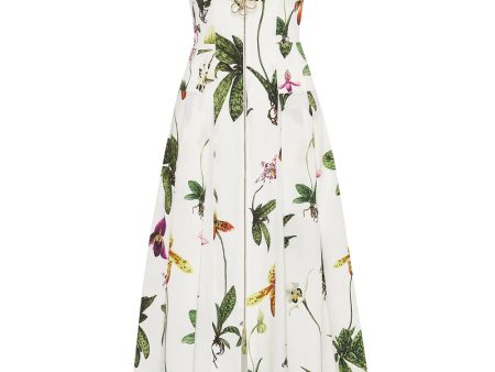 White Orchid Print Zip Front Midi Dress Online now