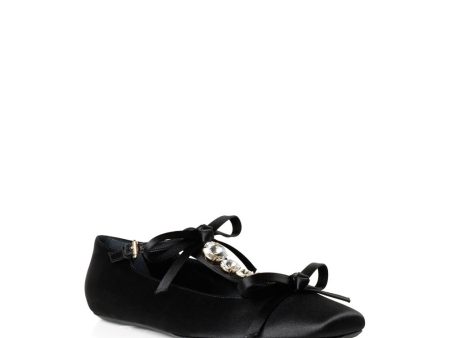 Satin Couture Ballet Flat in Black and Crystal Supply