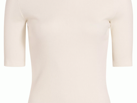 White Sand Rib Elbow Sleeve Crew Discount