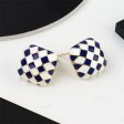 Blue & White Checkerboard Square Stud Earrings Online Sale