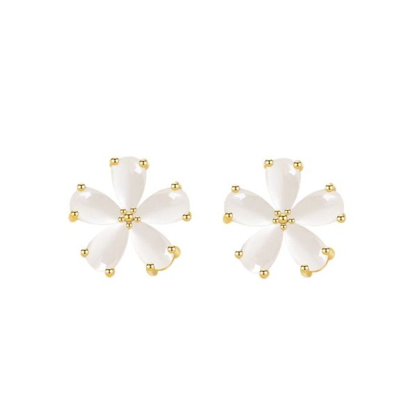 Cats Eye & 18K Gold-Plated Flower Stud Earrings Online now