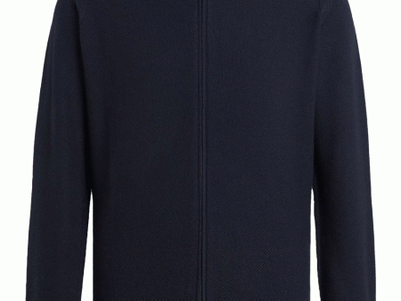 Textured Navy Full Zip Sweater Cheap