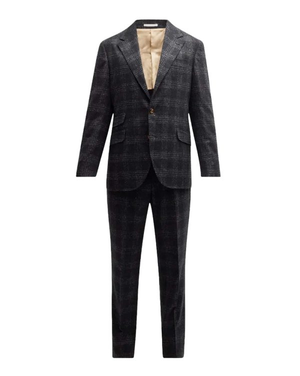 Anthracite Heathered Plaid Suit Online Hot Sale