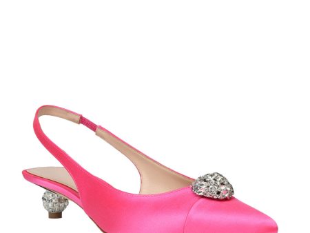 Crystal Button Satin Slingback in Pink Fashion