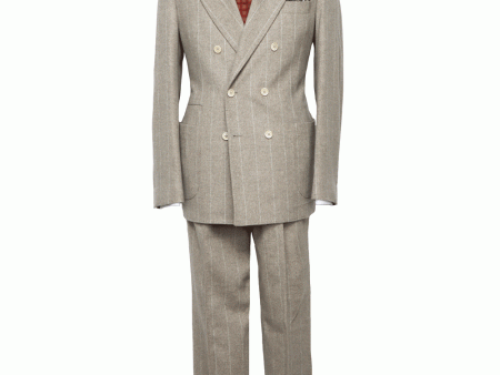 Beige Pinstriped Flannel Suit Online Hot Sale