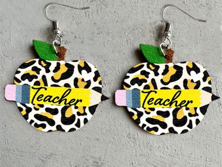 Wood & Silver-Plated Leopard  Teacher  Drop Earrings For Cheap