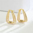 White Pearl & 18K Gold-Plated U-Shape Huggie Earrings For Cheap