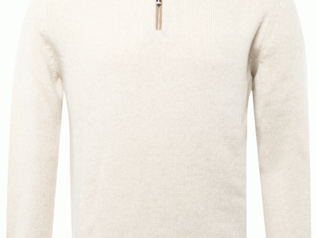 Beige Cashmere Quarter Zip Sweater For Sale