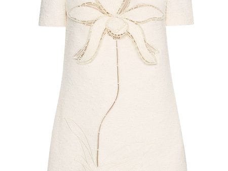 Ivory Floral Embellished Tweed Shift Dress Online now