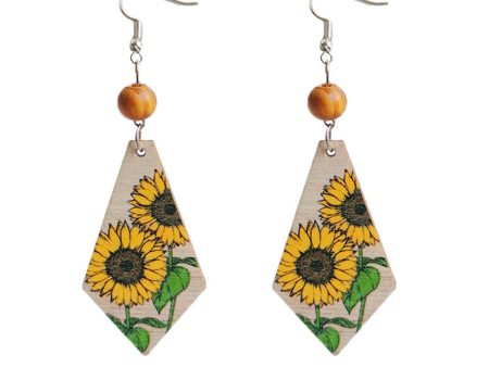 Yellow & Brown Sunflower Rhombus Drop Earrings Online Sale