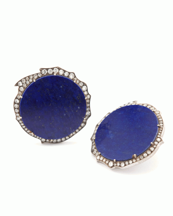 Diamond and Lapis Round Stud Earrings Supply