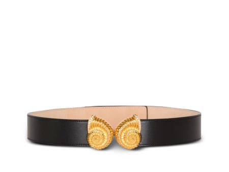 Double Snail Leather Belt in Black For Discount