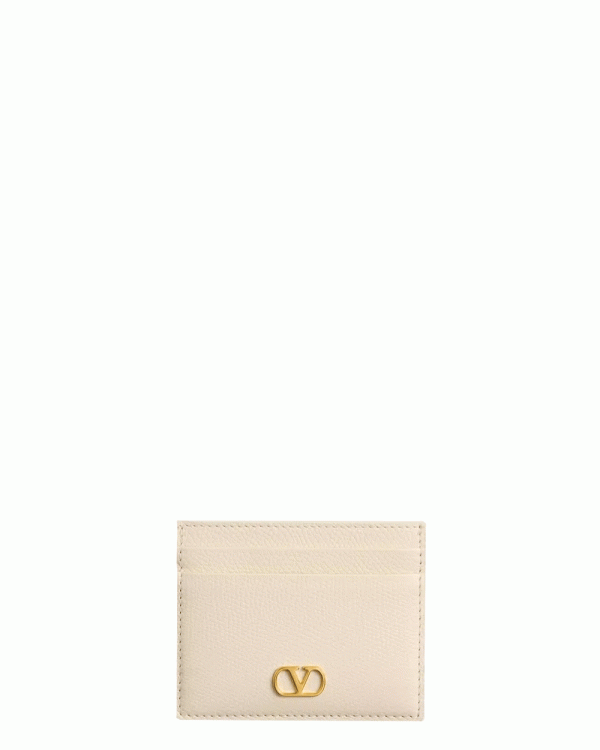 VLogo Signature Soft Grain Card Case in Light Ivory Online Sale