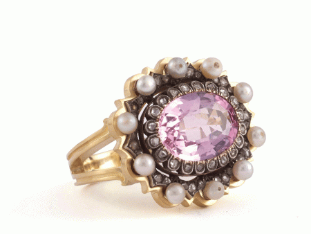 Pink Topaz and Pearl Seed Ring For Cheap