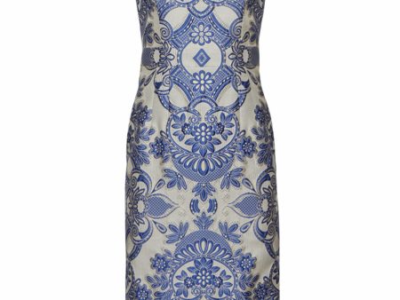 Blue Paisley Jacquard Sleeveless Dress on Sale