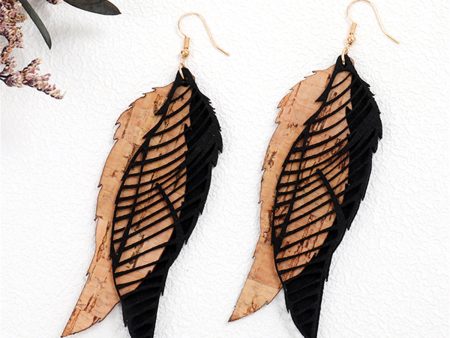 Black Polymer Clay & 18K Gold-Plated Leaves Drop Earrings Supply