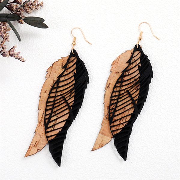 Black Polymer Clay & 18K Gold-Plated Leaves Drop Earrings Supply