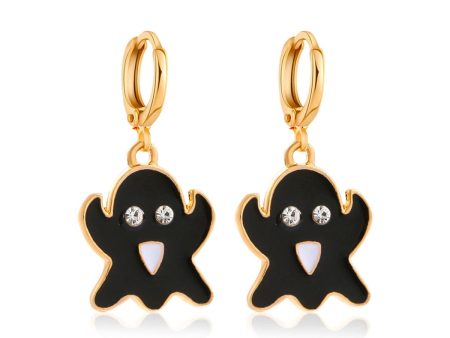 Black Enamel & Cubic Zirconia 18K Gold-Plated Ghost Huggie Earrings Cheap