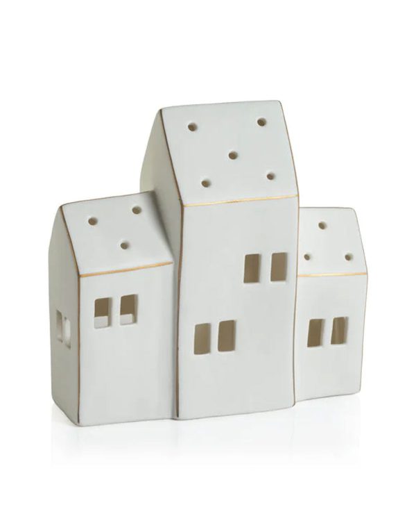 Zermatt Led Porcelain House Large- Matte White with Gold Trim Online now