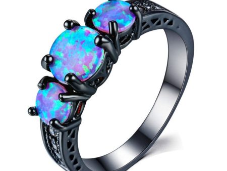 Blue Opal & Black-Plated Tri-Stone Ring on Sale