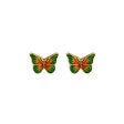 Green Enamel & 18K Gold-Plated Butterfly Stud Earrings For Cheap