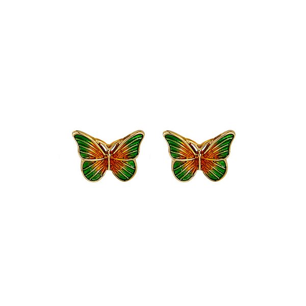 Green Enamel & 18K Gold-Plated Butterfly Stud Earrings For Cheap