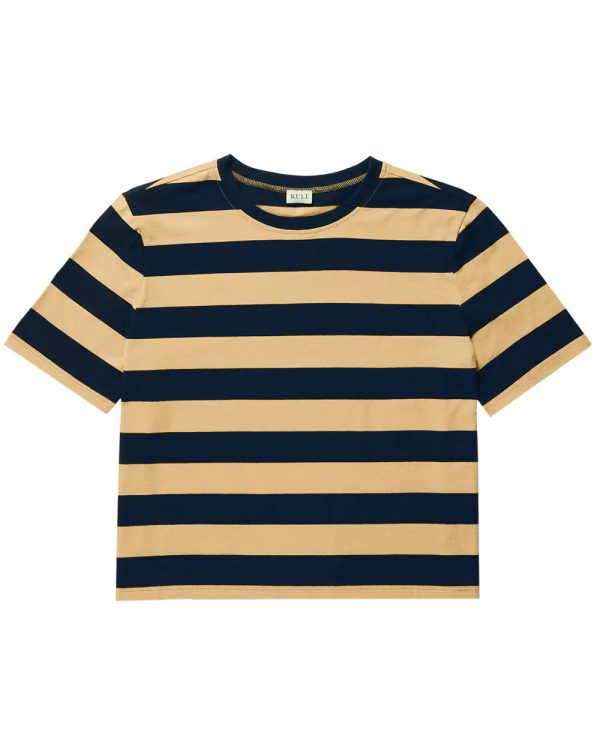 The Brentwood Tee in Khaki and Navy Stripe Discount