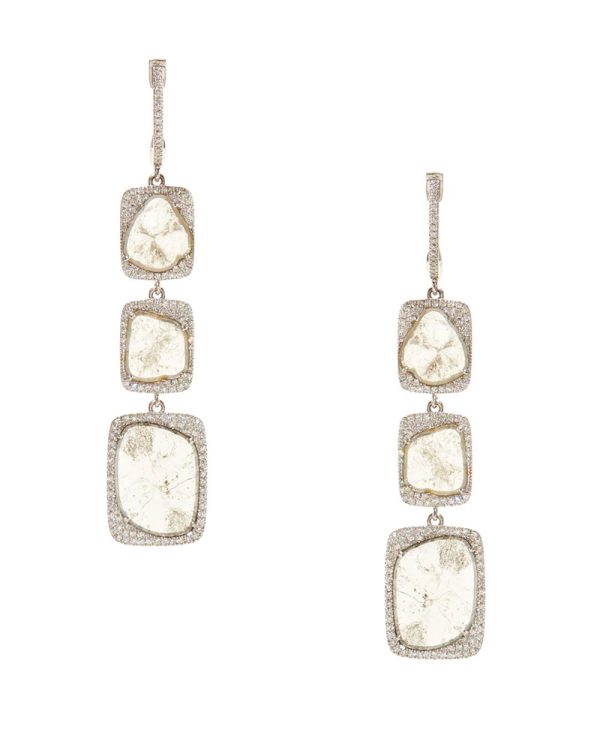 Triple Square Sliced Diamond Earrings For Cheap