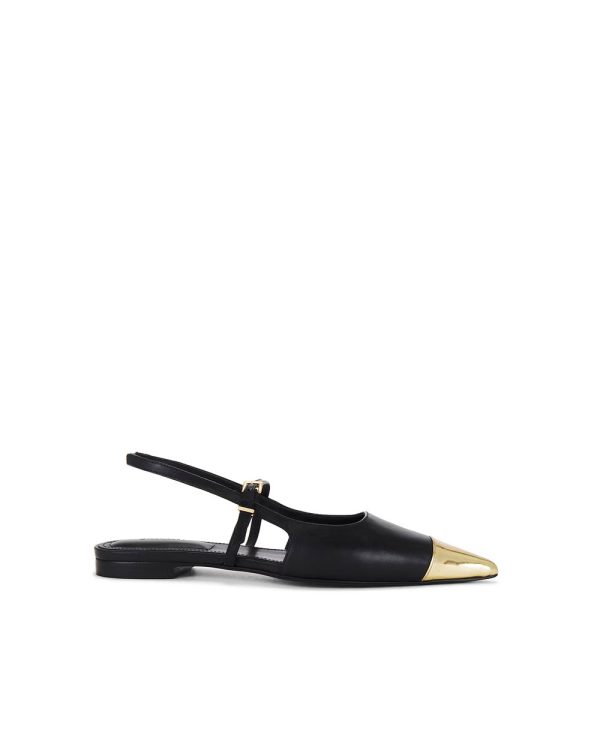 Ada Leather Mini Buckle Slingback Flat in Black Fashion